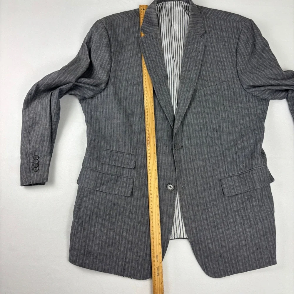 Inserch Collezione Italy Mens 100% Linen Blazer 46R  Gray Pinstripe Sport‎ Coat
